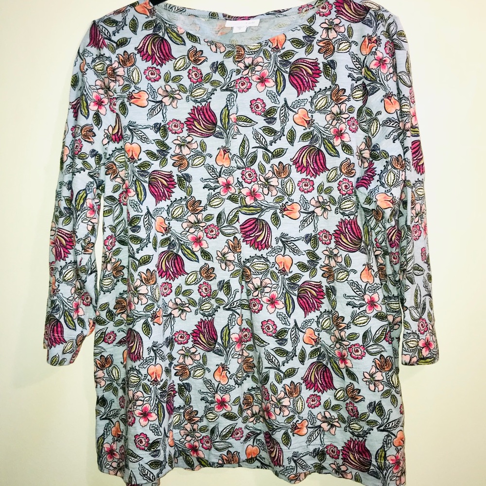 |J Jill| Blue Floral Pattern Shirt 3/4 Sleeve Sz M